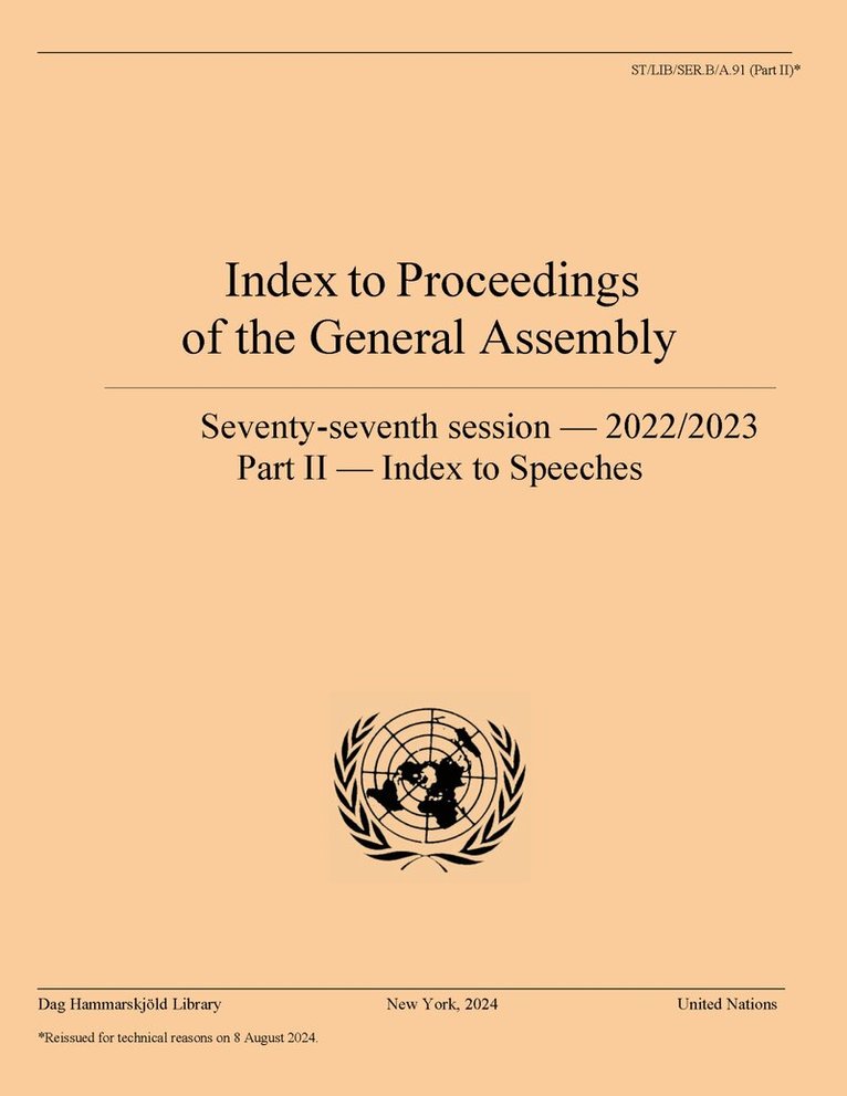Dag Hammarskjold Library Department of Global Communication - Index to Proceedings of the General Assembly 2022/2023, Häftad