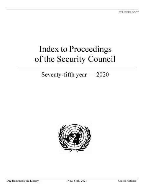 United Nations Department of Global Communications, United Nations Publications - Index to Proceedings of the Security Council: Seventy-fifth Year, 2020, Häftad. Tillgänglighet: Tillfälligt slut