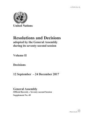 United Nations Department for General Assembly and Conference Management, United Nations - Resolutions and Decisions Adopted by the General Assembly During Its Seventy-second Session, Häftad. Tillgänglighet: Tillfälligt slut