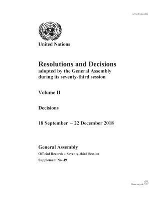 United Nations Department for General Assembly and Conference Management, United Nations Publications - Resolutions and Decisions Adopted by the General Assembly During Its Seventy-third Session, Häftad. Tillgänglighet: Tillfälligt slut