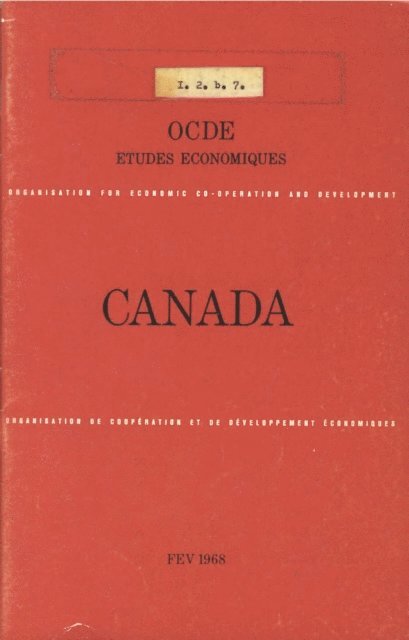 OECD - Etudes economiques de l'OCDE : Canada 1968, E-bok