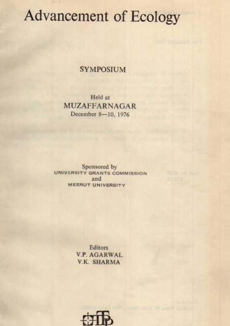 V. K. Sharma, V. P. Agarwal - Advancement of Ecology, E-bok