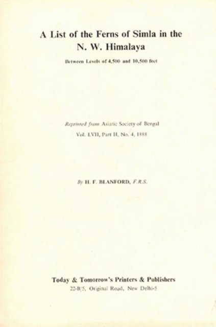 H. F. BLANDFORD - List of the Ferns of Simla & North Western Himalayas, E-bok