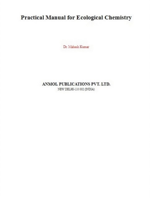 Mahesh Kumar - Practical Manual for Ecological Chemistry, E-bok