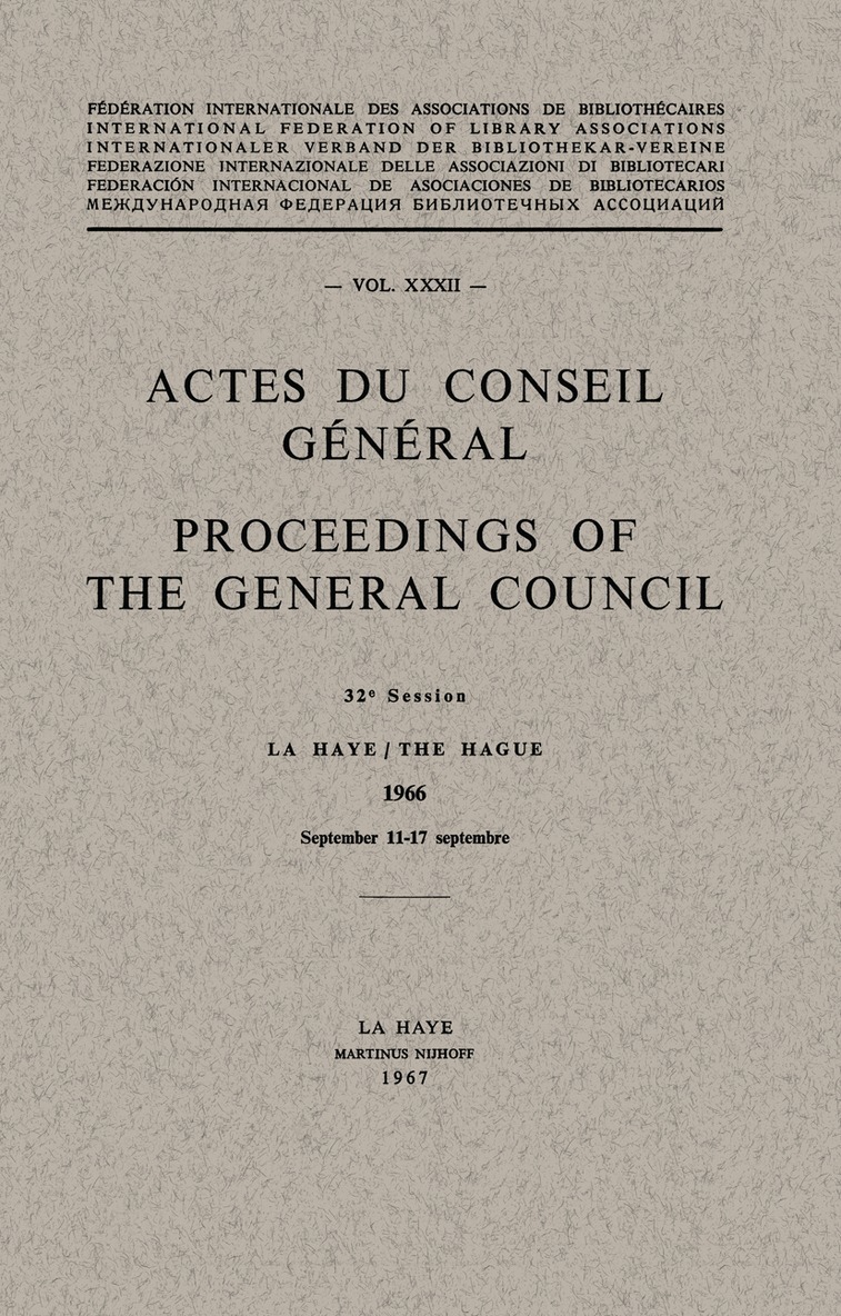 S. Randall, A. Thompson - Actes du Conseil Général / Proceedings of the General Council, Häftad