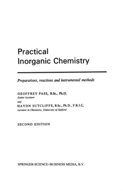 G. Pass - Practical Inorganic Chemistry, E-bok
