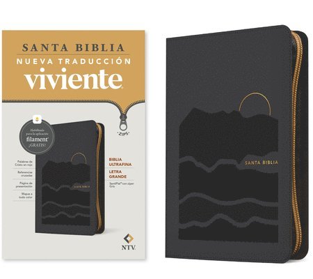 Nueva Traducción Viviente - Biblia ultrafina NTV, letra grande de ziper con Filament (SentiPiel, Gris, Letra Roja), Inbunden