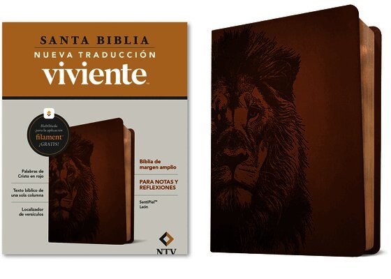 Nueva Traducción Viviente - Biblia de margen amplio NTV con Filament (SentiPiel, Leon, Letra Roja), Inbunden