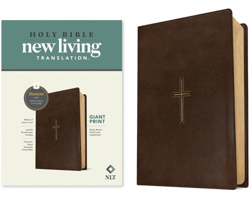 New Living Translation - NLT Giant Print Bible, Filament Enabled (Leatherlike, Rustic Brown Gold Cross, Red Letter), Inbunden