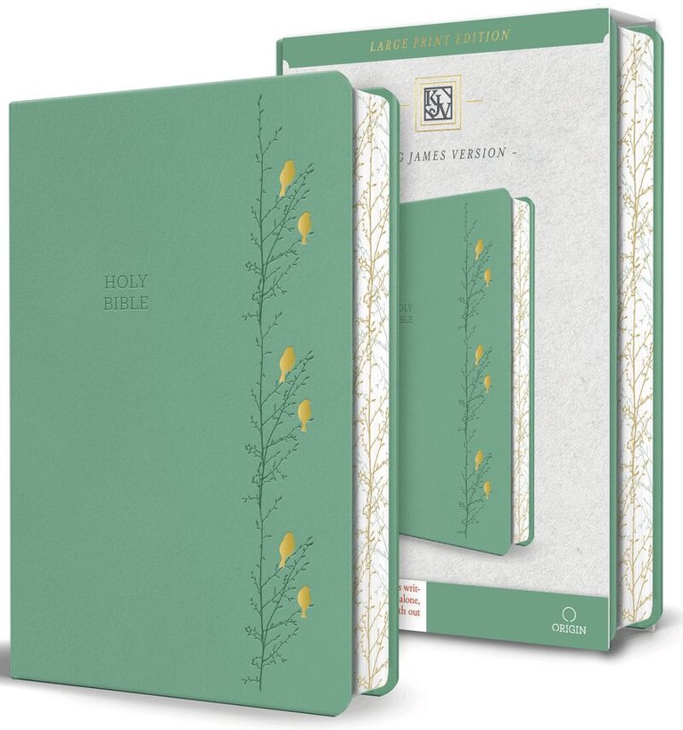 KING JAMES VERSION - KJV Holy Bible, Large Print Medium Format, Green with Birds Faux Leather w/ Ribbon Marker, Red Letter, Häftad