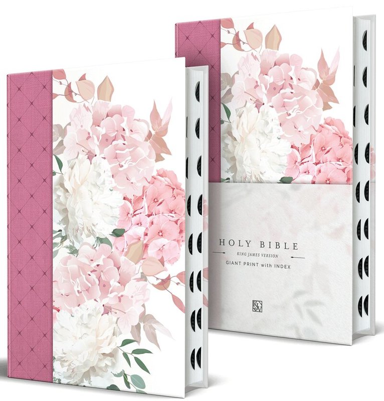 KING JAMES VERSION - KJV Holy Bible, Giant Print Large Format, Hardcover pink floral design with cloth with Ribbon Marker, Red Letter, and Thumb Index, Inbunden