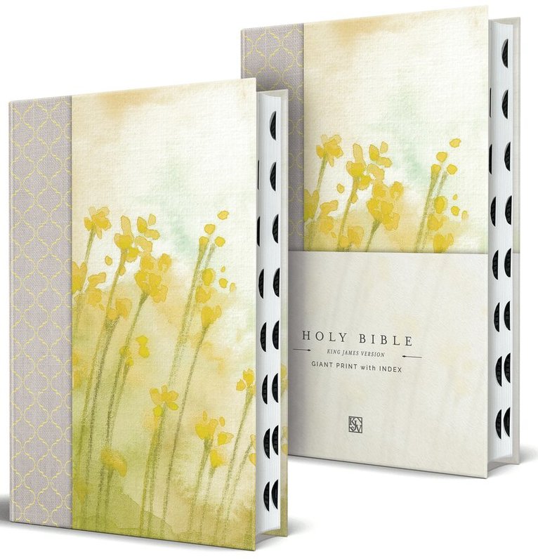 KING JAMES VERSION - KJV Holy Bible, Giant Print Large Format, Hardcover Yellow floral design with cloth with Ribbon Marker, Red Letter, and Thumb Index, Inbunden