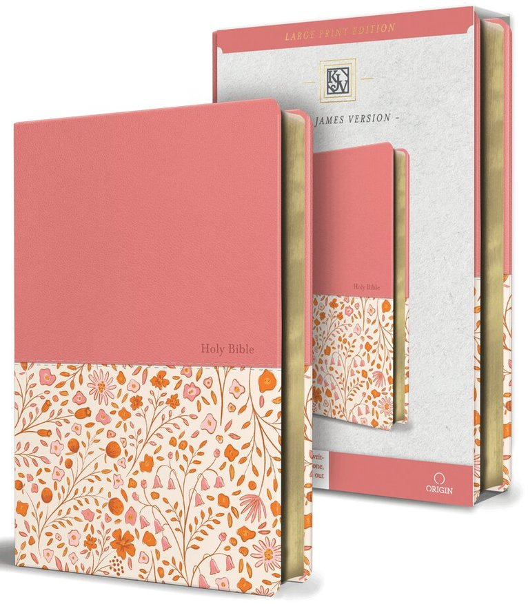 KING JAMES VERSION - KJV Holy Bible, Large Print Handy Size format, 2 Piece Pink Floral Leathersoft with Ribbon Marker, Red Letter, Inbunden