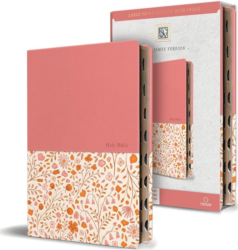 KING JAMES VERSION - KJV Holy Bible, Large Print Handy Size format, 2 Piece Pink Floral Leathersoft with Ribbon Marker, Red Letter, Thumb Index, Inbunden