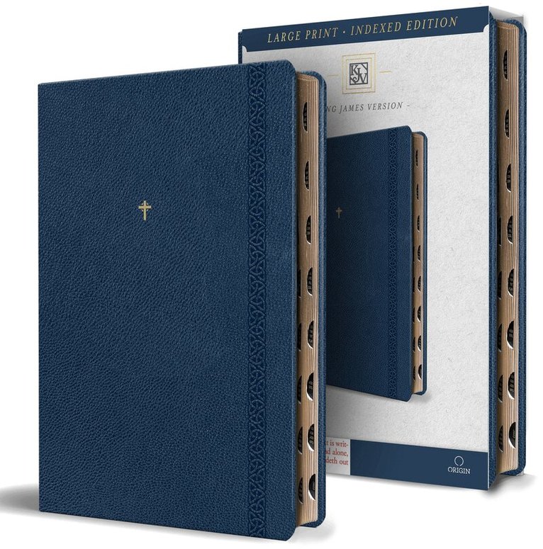 KING JAMES VERSION - KJV Holy Bible, Large Print Handy Size Format, Blue Premium Imitation Leather with Ribbon Marker, Red Letter, Thumb Index, Häftad